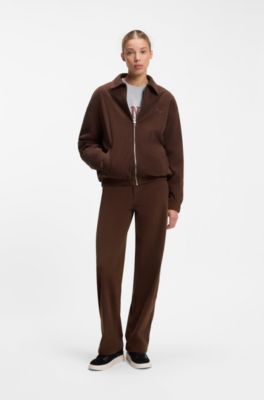 Oversized-fit corduroy jacket with script logo, Brown