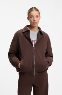 Oversized-fit corduroy jacket with script logo, Brown