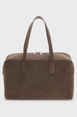 Suede holdall with embossed logo, Khaki