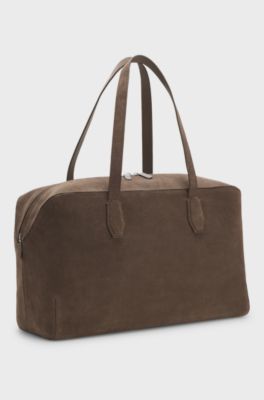 Suede holdall with embossed logo, Khaki