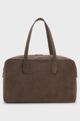 Suede holdall with embossed logo, Khaki