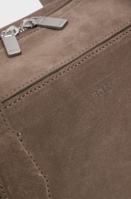 Suede holdall with embossed logo, Khaki