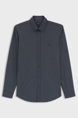 Camisa regular fit de algod&oacute;n el&aacute;stico con cuadros vichy, Azul estampado