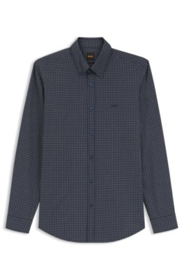 Boss Uomo Blu A Motivi Camicia Regular Fit In Cotone Elasticizzato A Quadri Vichy