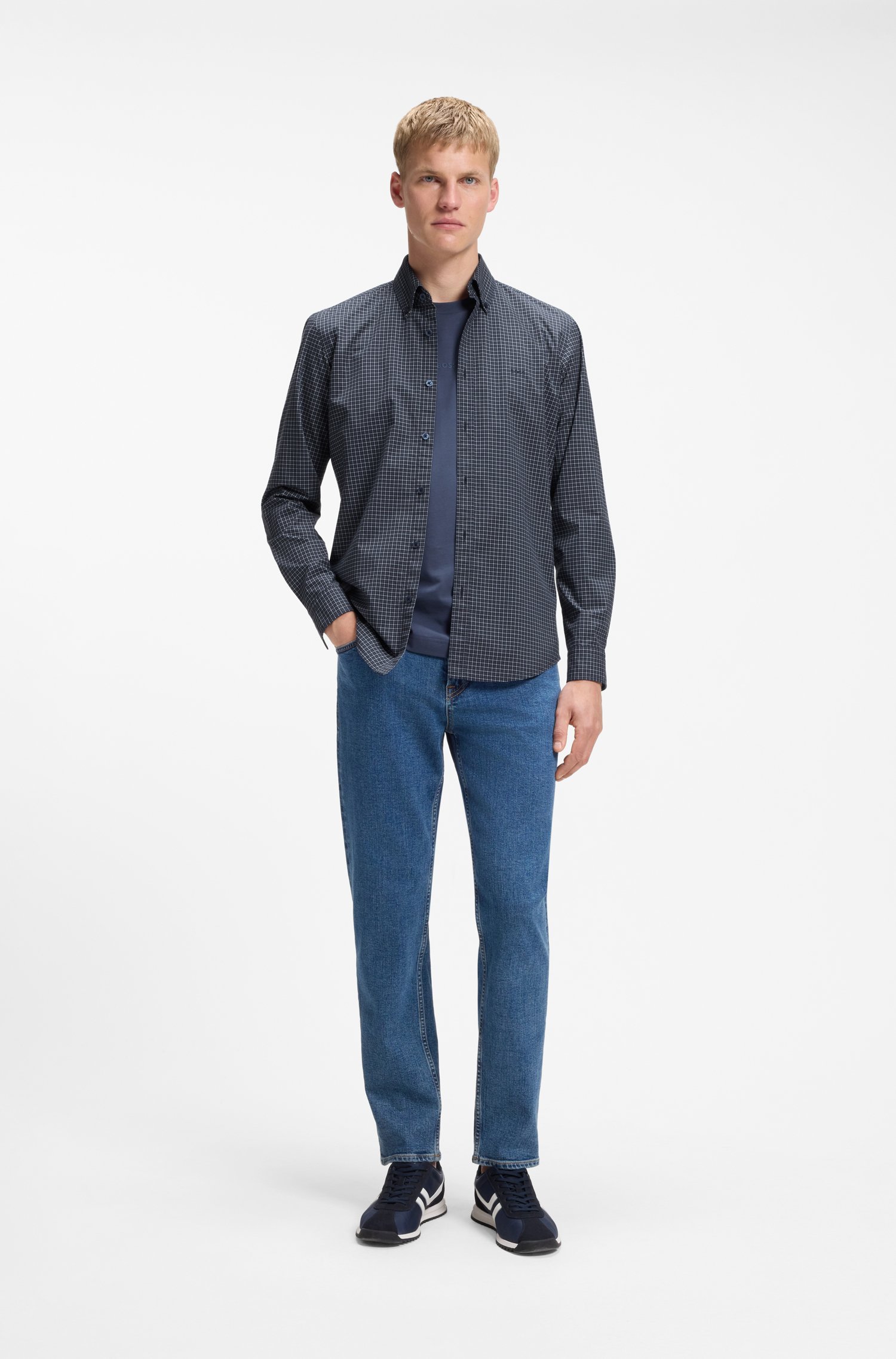 Boss Regular-fit shirt in stretch-cotton with Vichy check skjortor & blusar herr – bild 2