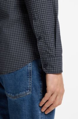 Camisa regular fit de algod&oacute;n el&aacute;stico con cuadros vichy, Azul estampado