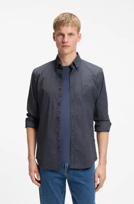 Chemise Regular en coton stretch à carreaux vichy