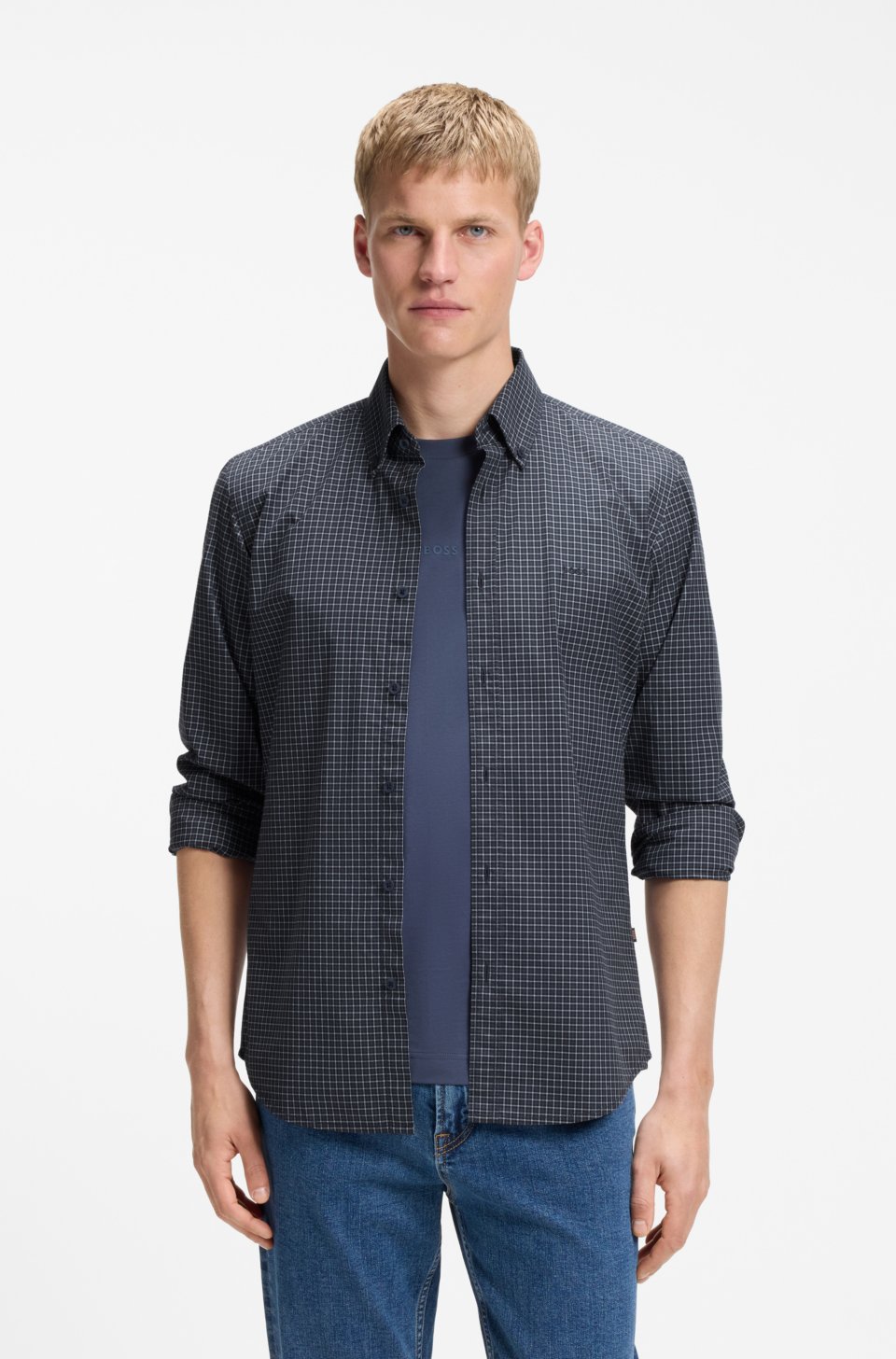 Regular-fit shirt in stretch-cotton with Vichy check