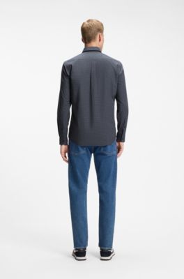 Camisa regular fit de algod&oacute;n el&aacute;stico con cuadros vichy, Azul estampado