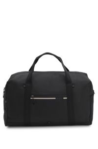 Holdall in structured fabric with logo and signature stripe, Black
