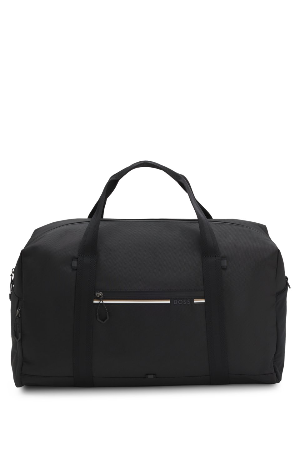 Holdall in structured fabric with logo and signature stripe