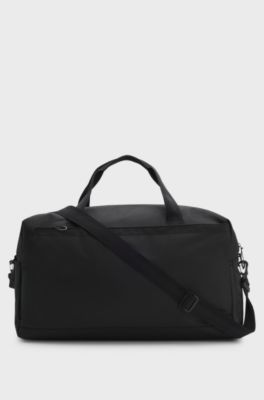 Holdall in structured fabric with logo and signature stripe, Black