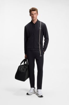 Holdall in structured fabric with logo and signature stripe, Black