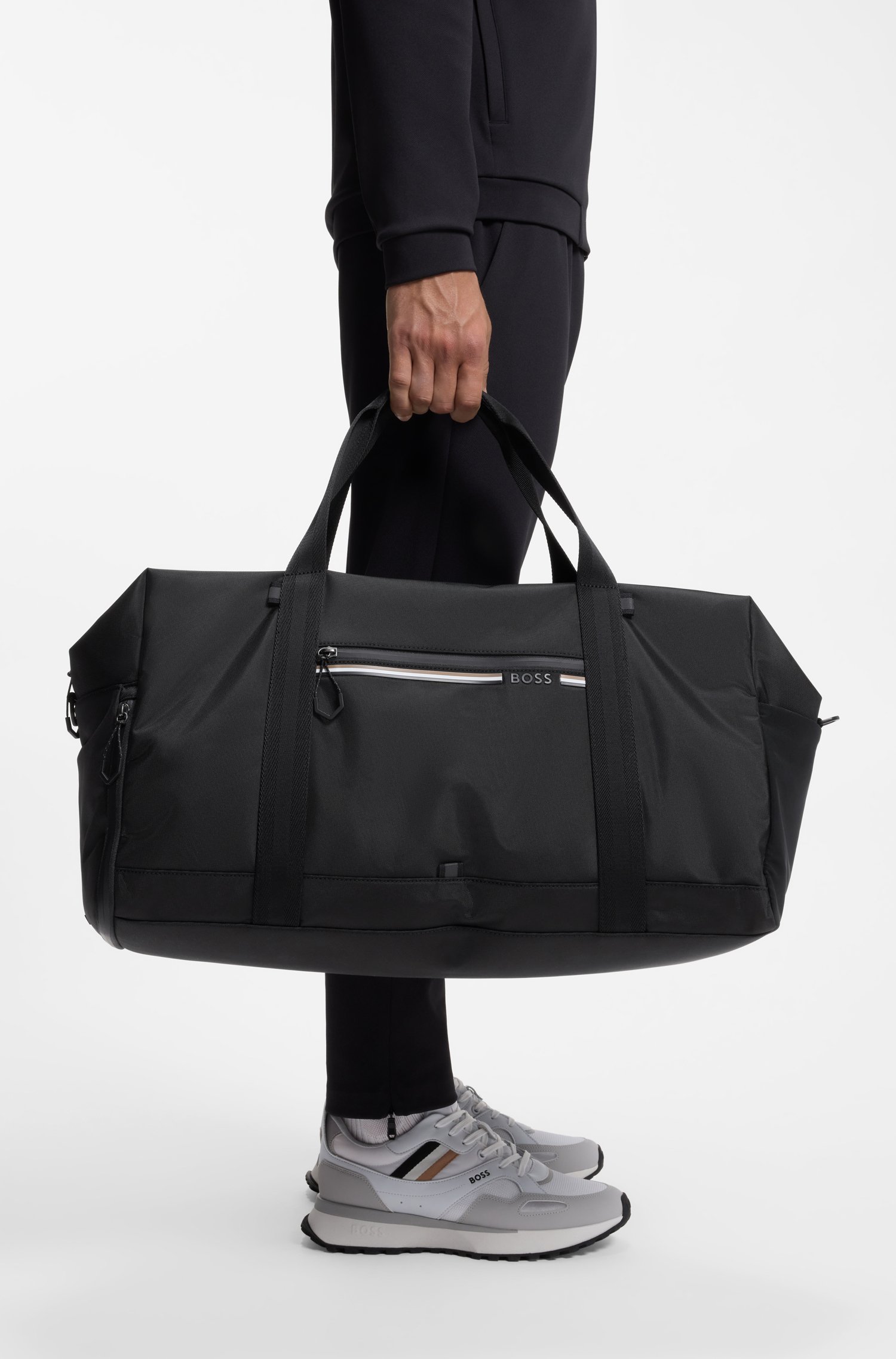 Boss Holdall in structured fabric with logo and signature stripe res- & sportväskor herr – bild 2