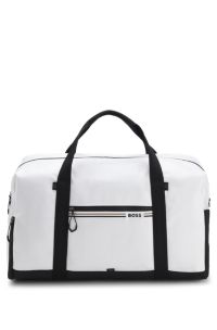 Weekendtas van gestructureerd materiaal met logo en de signature-stripe, Wit