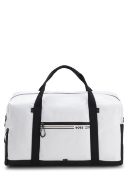 Holdall in structured fabric with logo and signature stripe