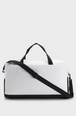 Holdall in structured fabric with logo and signature stripe, White