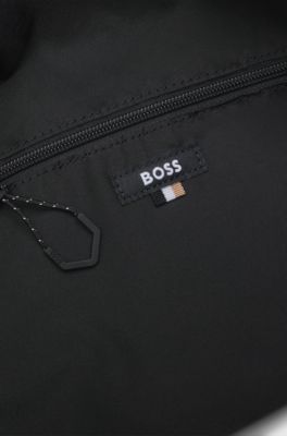 Holdall in structured fabric with logo and signature stripe, White