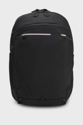Backpack in structured fabric with logo and signature stripe, Black