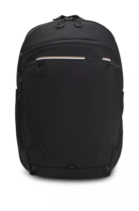 Backpack in structured fabric with logo and signature stripe
