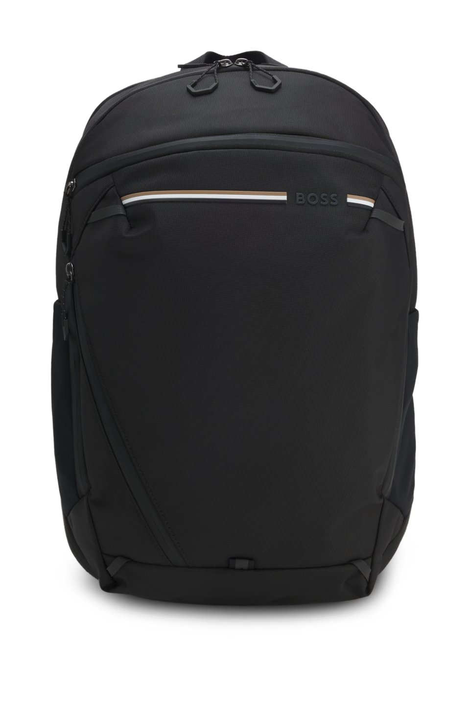 Backpack in structured fabric with logo and signature stripe