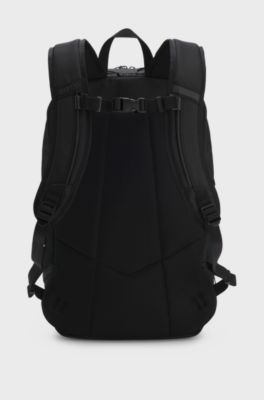 Backpack in structured fabric with logo and signature stripe, Black