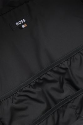 Backpack in structured fabric with logo and signature stripe, Black