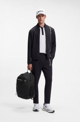 Backpack in structured fabric with logo and signature stripe, Black