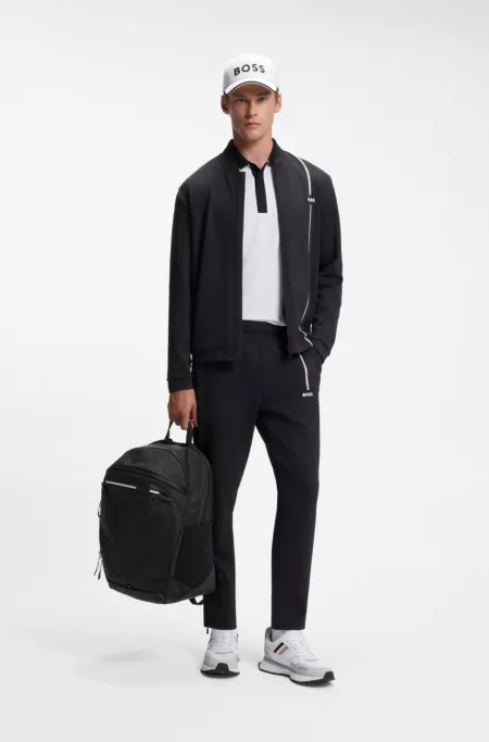 Backpack in structured fabric with logo and signature stripe