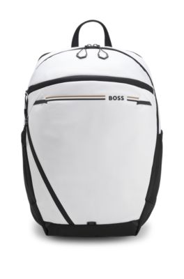 Backpack in structured fabric with logo and signature stripe, White