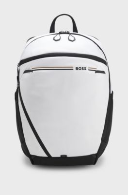 Backpack in structured fabric with logo and signature stripe, White