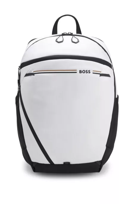 Backpack in structured fabric with logo and signature stripe