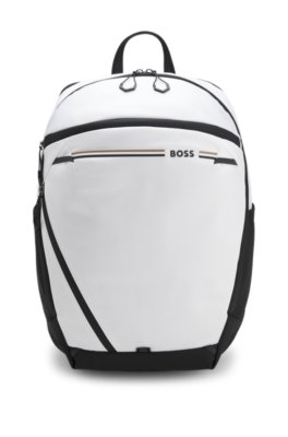 Backpack in structured fabric with logo and signature stripe