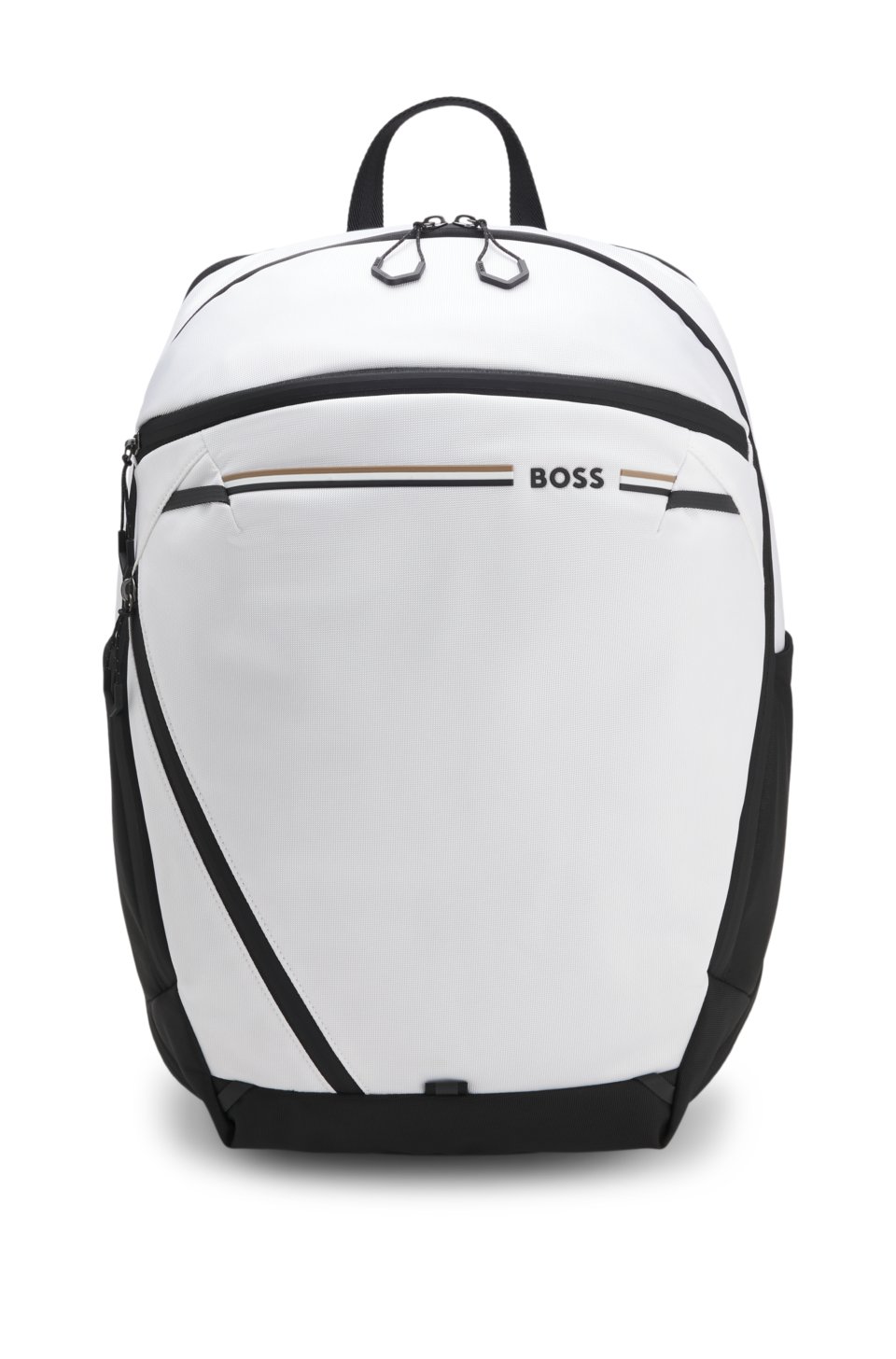 Backpack in structured fabric with logo and signature stripe