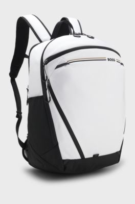 Backpack in structured fabric with logo and signature stripe, White