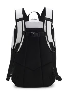 Backpack in structured fabric with logo and signature stripe, White
