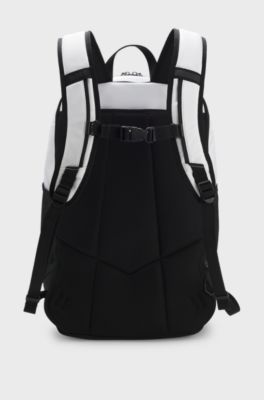 Backpack in structured fabric with logo and signature stripe, White