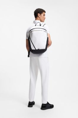 Backpack in structured fabric with logo and signature stripe, White