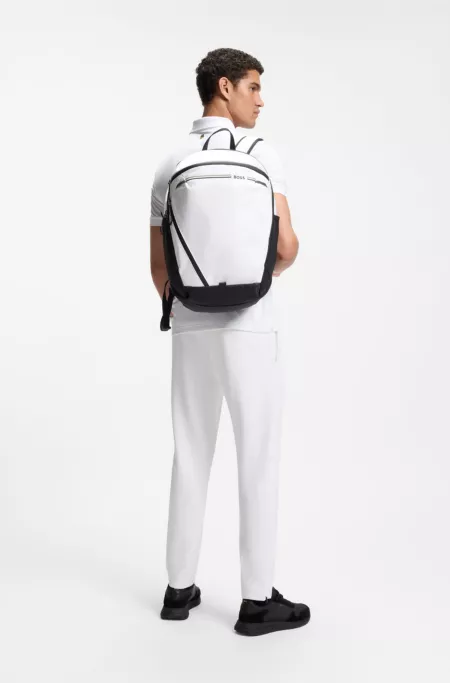 Backpack in structured fabric with logo and signature stripe