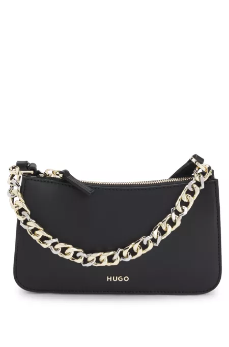Faux-leather crossbody bag with decorative chain
