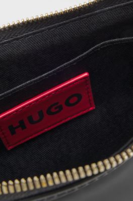 Faux-leather crossbody bag with decorative chain, Black