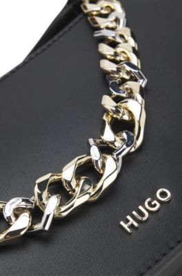 HUGO - フェイクレザー クロスボディバッグ ツートンチェーン - ブラック