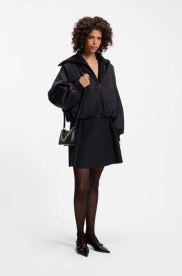 Faux-leather crossbody bag with decorative chain, Black