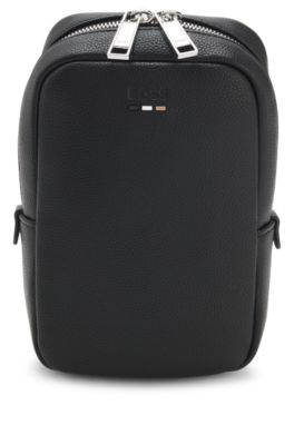 Mono-strap backpack in grained faux leather, Black
