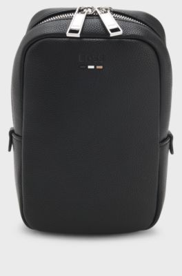 Mono-strap backpack in grained faux leather, Black