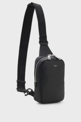 Mono-strap backpack in grained faux leather, Black