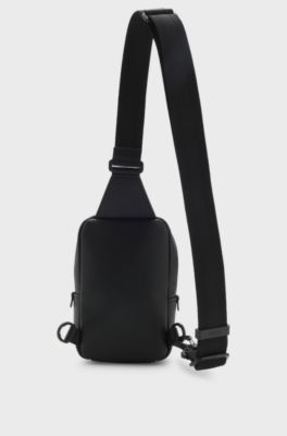 Mono-strap backpack in grained faux leather, Black