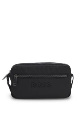 Diamond-structured crossbody bag with tonal logo, Black