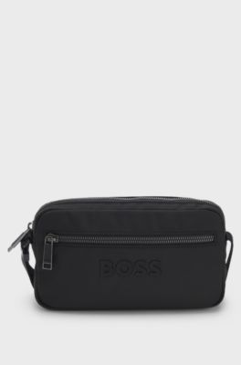 Diamond-structured crossbody bag with tonal logo, Black