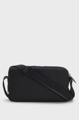 Diamond-structured crossbody bag with tonal logo, Black